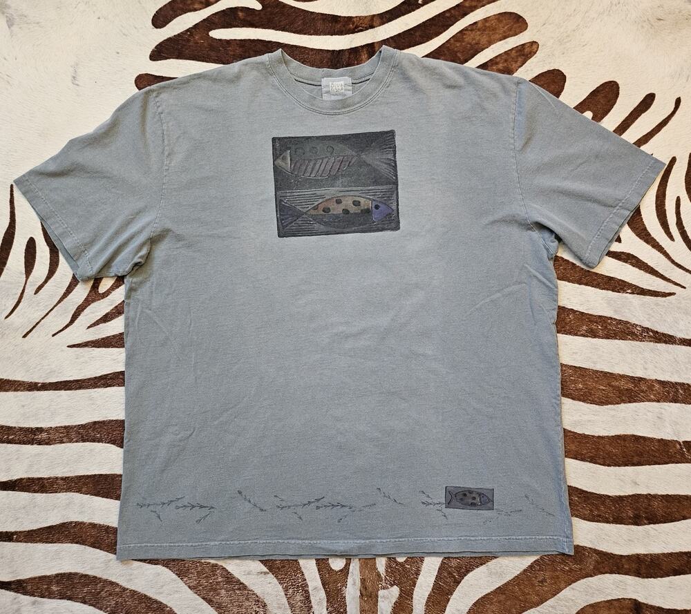Vintage 90s Blue Fish Clothing Oversized Organic T-Shirt XL Hippie Boho